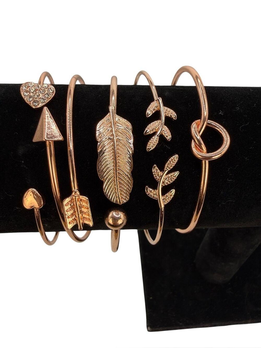 Rose Gold 5pcs Layered Bangle Bracelet Set - Women Jewelry